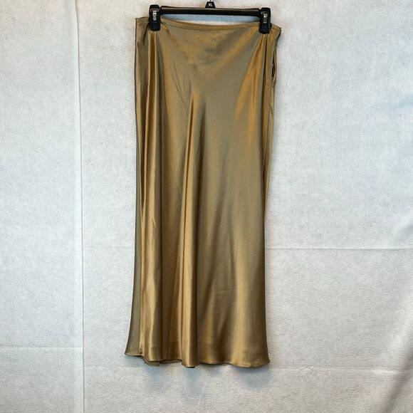 NWT LAUREN RALPH LAUREN Skirt Women’s Size 4 Gold A-Line Silk Midi Line LRL NEW - Picture 1 of 10